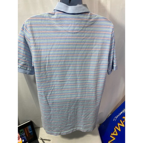 Brooks Brothers Performance Polo Shirt Mens Large Pink Blue Stripe Short Sleeve - Picture 2 of 8